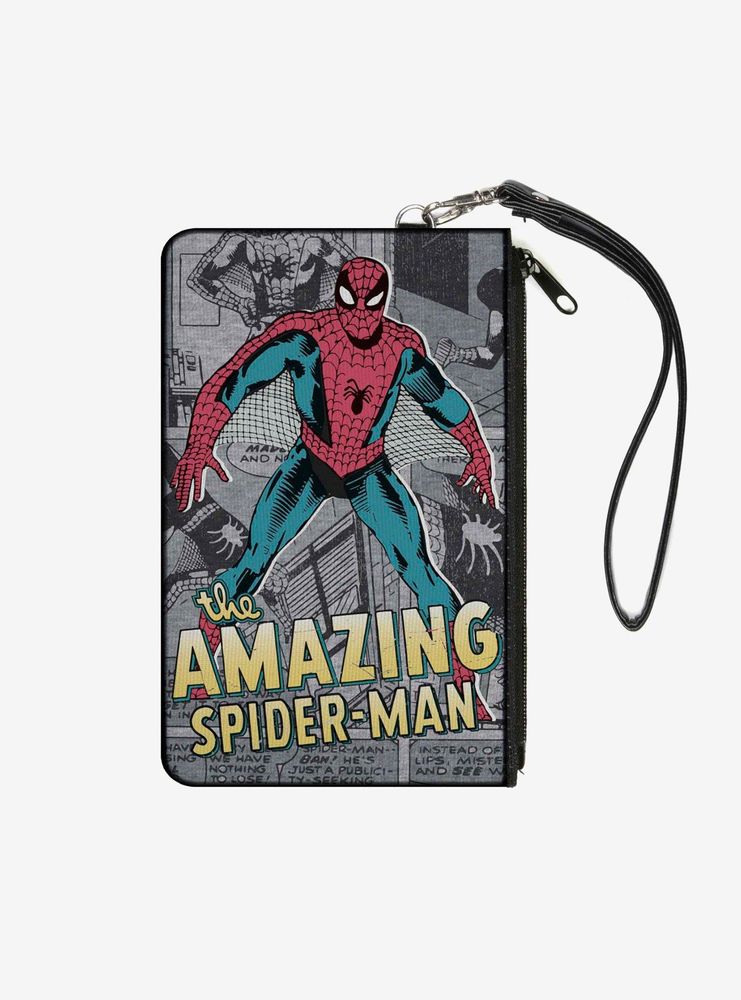 Marvel Classic The Amazing Spider Man Pose Comic Scenes Wallet Canvas Zip Clutch