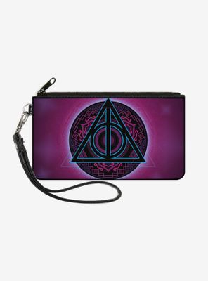 Harry Potter Deathly Hallows Symbol2 Black Neon Pink Blue Wallet Canvas Zip Clutch