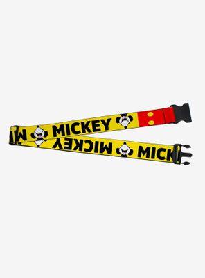 Disney Mickey Smiling Up Pose Flip Buttons Yellow Black Red Luggage Strap