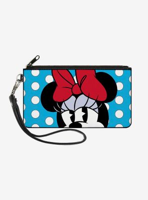 Disney Minnie Mouse Style Face Close Up Dots Wallet Canvas Zip Clutch