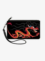 Disney Mulan Mushu Dragon Pose Fire Icon Wallet Canvas Zip Clutch