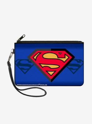 DC Comics Superman Shield Centered Shield Stripe Wallet Canvas Zip Clutch