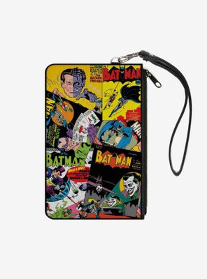 DC Comics Retro Batman 6 Comic Book Covers Stacked Wallet Canvas Zip Clutch