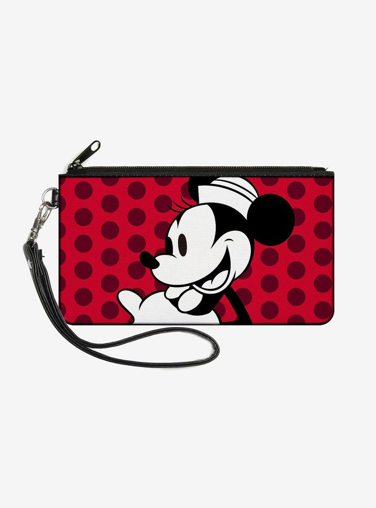 Disney Vintage Minnie Mouse Smiling Pose Close Up Dots Wallet Canvas Zip Clutch