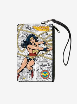 DC Comics Wonder Woman Lasso Action Pose Logo Comic Scenes Wallet Canvas Zip Clutch