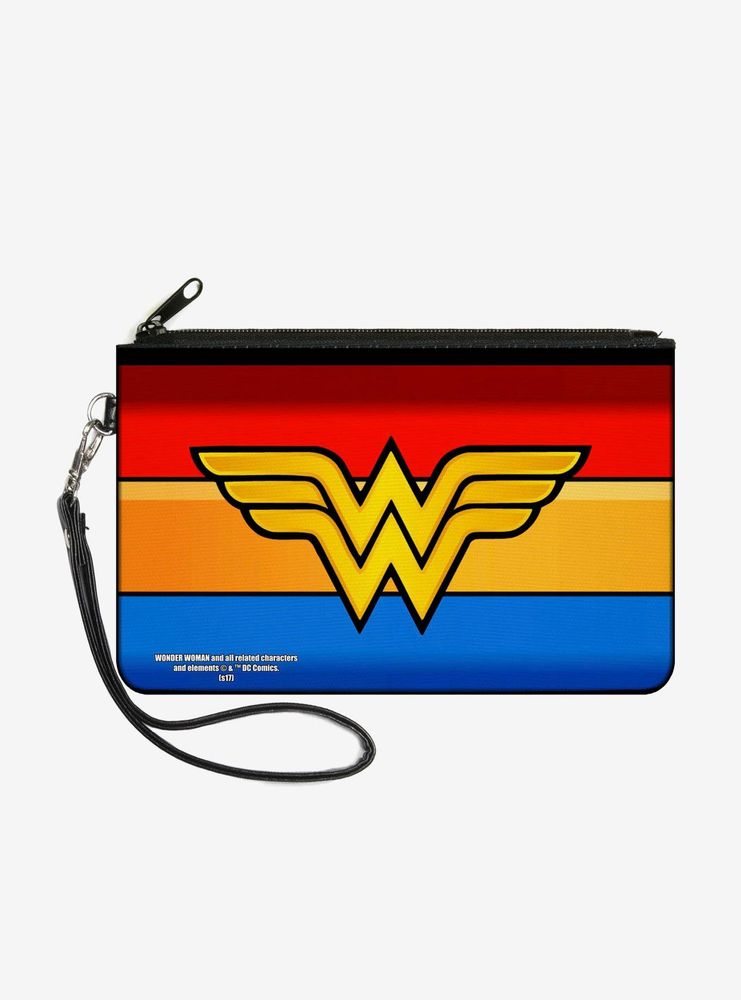 DC Comics Wonder Woman Logo Stripe Wallet Canvas Zip Clutch