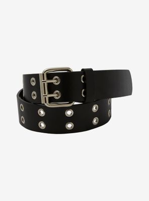 Black Faux Leather Grommet Belt