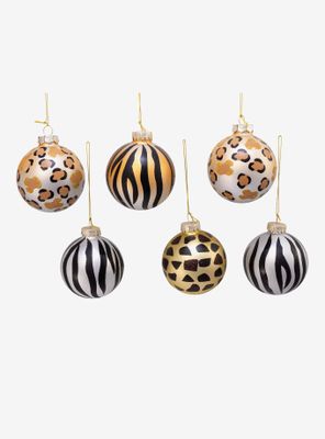 Gold, Silver And Black Animal Glass Ball Ornament Set