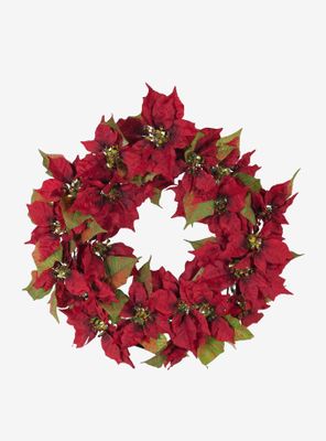 Battery-Operated Red Poinsettia Led Wreath