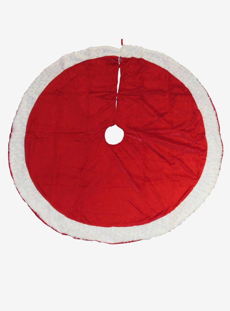 Red Velvet Tree Skirt With White Trim