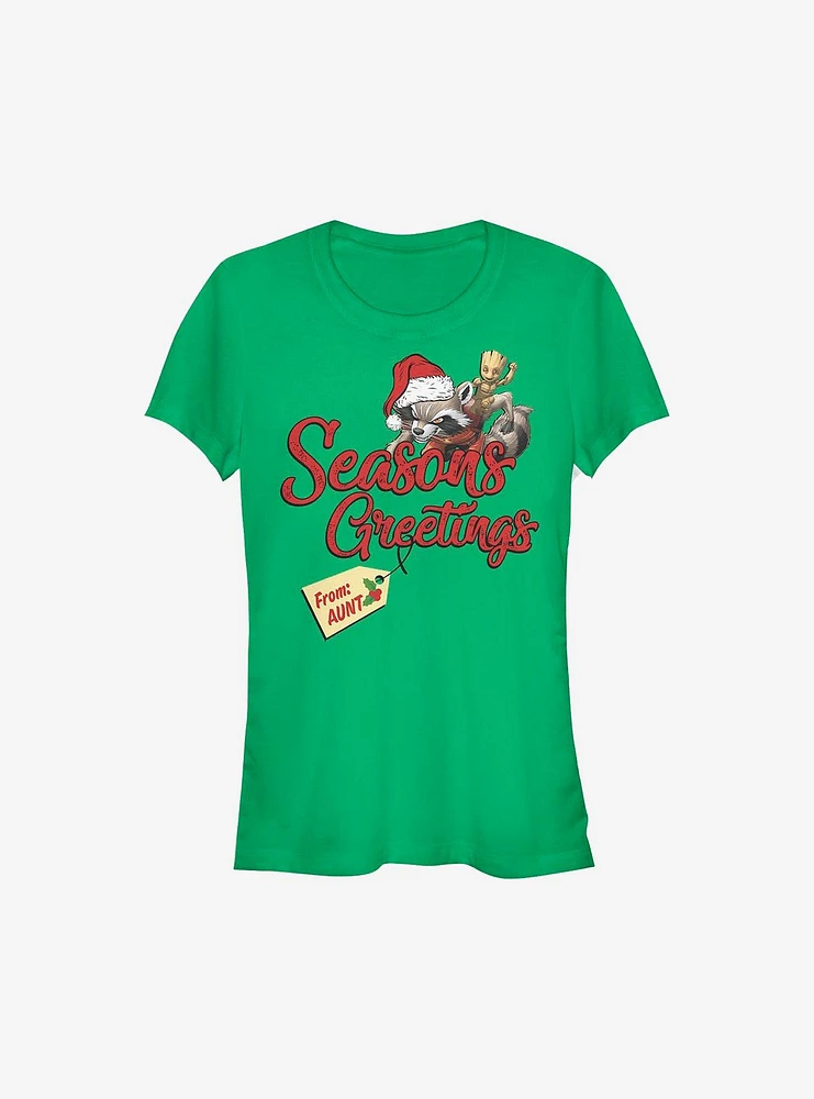 Marvel Guardians Of The Galaxy Rocket Greetings From Aunt Holiday Girls T-Shirt