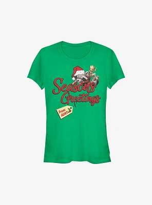 Marvel Guardians Of The Galaxy Rocket Greetings From Aunt Holiday Girls T-Shirt