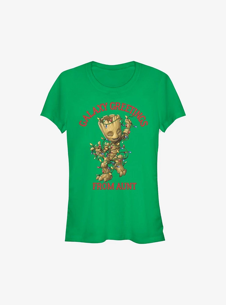 Marvel Guardians Of The Galaxy Christmas Groot Greetings From Aunt Girls T-Shirt