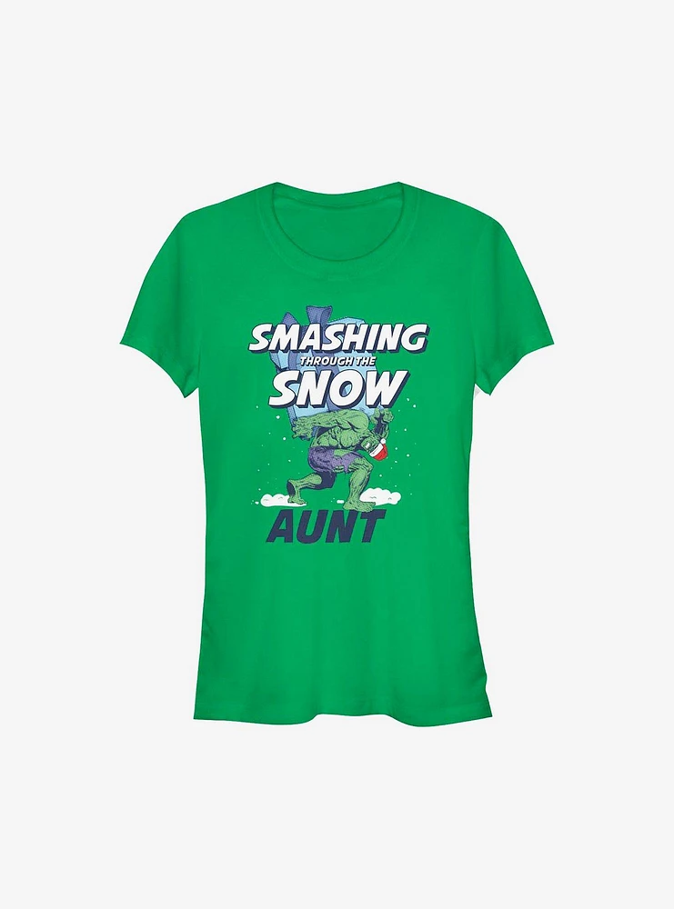 Marvel Hulk Smashing Through The Snow Aunt Holiday Girls T-Shirt