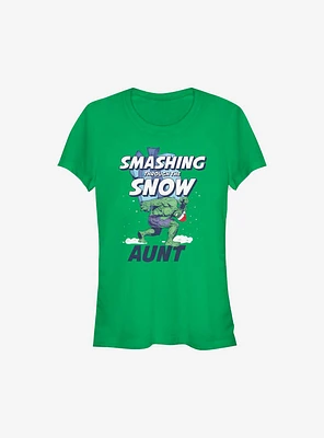 Marvel Hulk Smashing Through The Snow Aunt Holiday Girls T-Shirt