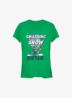 Marvel Hulk Smashing Through The Snow Sister Holiday Girls T-Shirt