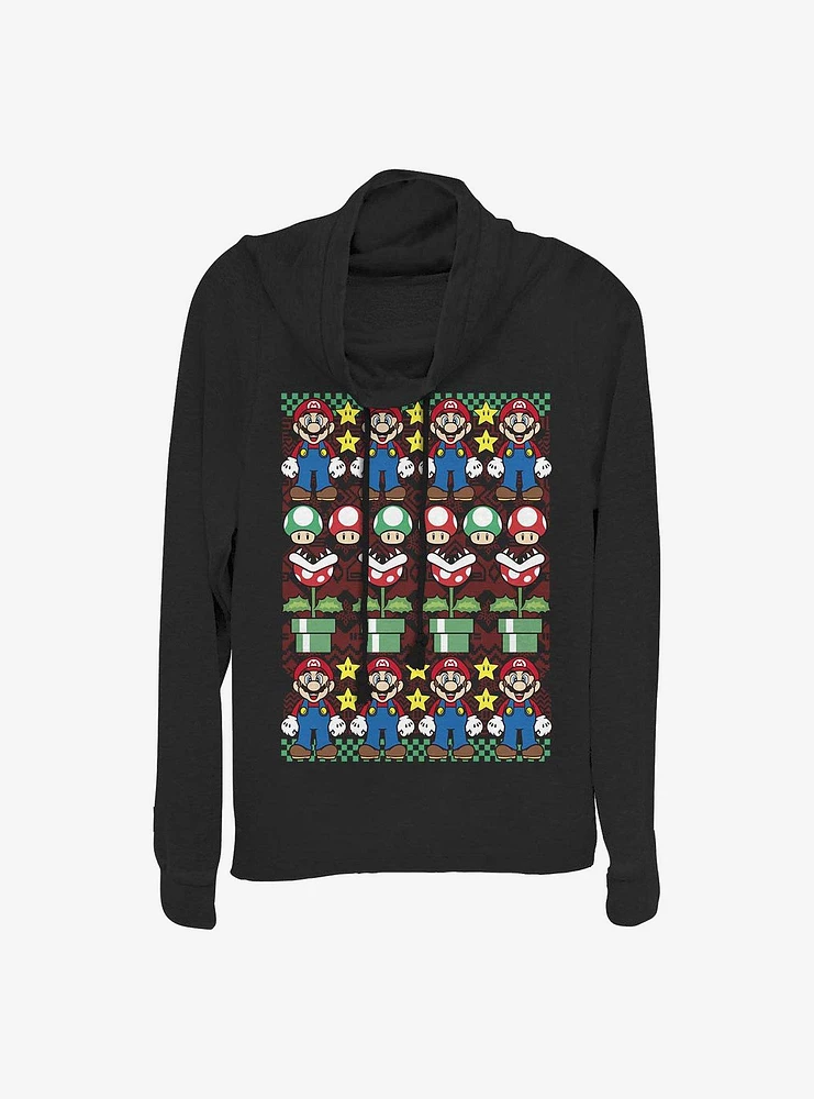 Super Mario Holiday Cowl Neck Long-Sleeve Girls Top