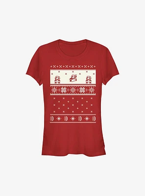 Super Mario Cream Christmas Pattern Girls T-Shirt
