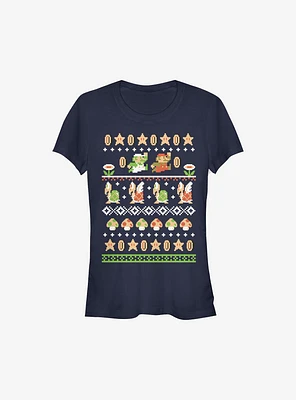 Super Mario Nordic Pattern Holiday Girls T-Shirt