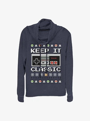 Super Mario Keep It Classic Controller Christmas Cowl Neck Long-Sleeve Girls Top