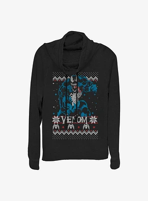 Marvel Venom Ugly Christmas Sweater Cowl Neck Long-Sleeve Girls Top