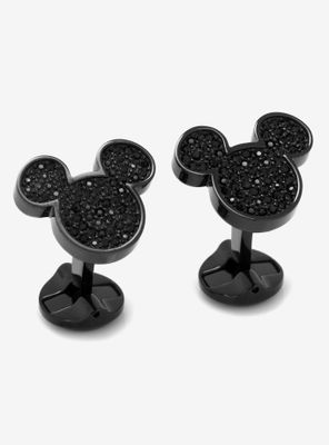 Disney Mickey Mouse Stainless Steel Black Pave Crystal Cufflinks