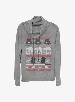 Star Wars Hoth Battle Ugly Christmas Sweater Cowl Neck Long-Sleeve Girls Top