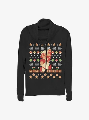 Super Mario Holiday Pixels Cowl Neck Long-Sleeve Girls Top