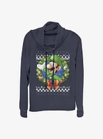 Super Mario Luigi Wreath Holiday Cowl Neck Long-Sleeve Girls Top