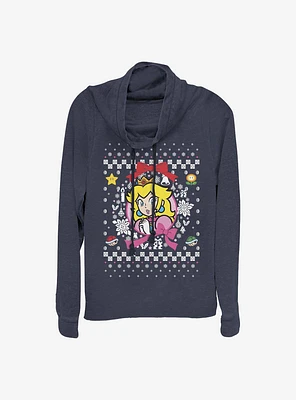 Super Mario Princess Wreath Ugly Christmas Sweater Cowl Neck Long-Sleeve Girls Top