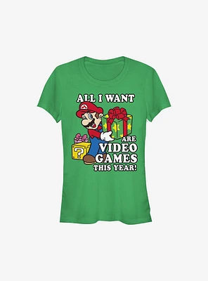 Super Mario All I Want Are Video Games Holiday Girls T-Shirt