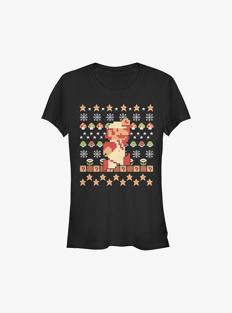 Super Mario Holiday Pixels Christmas Pattern Girls T-Shirt