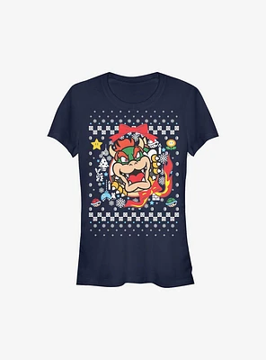 Super Mario Bowser Wreath Ugly Christmas Sweater Girls T-Shirt