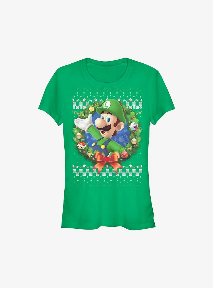 Super Mario Luigi Wreath Holiday Girls T-Shirt