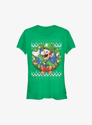 Super Mario Luigi Wreath Holiday Girls T-Shirt
