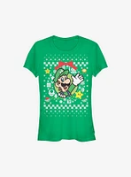 Super Mario Luigi Wreath Ugly Christmas Sweater Girls T-Shirt