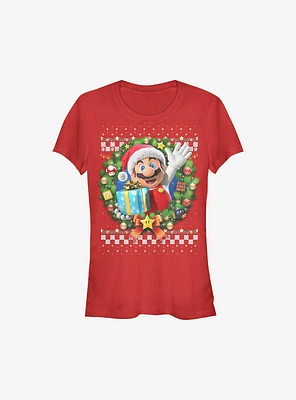 Super Mario Wreath Holiday Girls T-Shirt