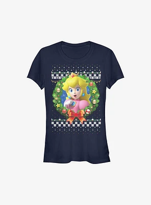 Super Mario Peach Wreath Holiday Girls T-Shirt