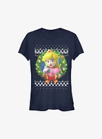Super Mario Peach Wreath Holiday Girls T-Shirt