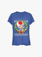 Super Mario Toad Wreath Holiday Girls T-Shirt