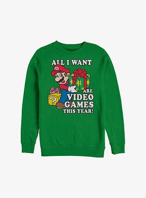 Super Mario All I Want For Christmas Holiday Sweatshirt