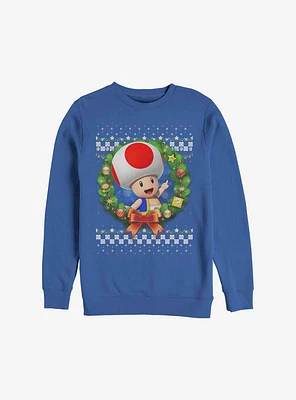 Super Mario Toad Wreath Holiday Sweatshirt