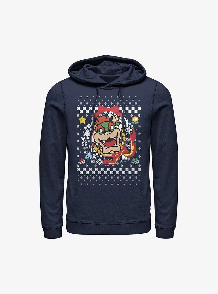 Super Mario Bowser Princess Wreath Ugly Christmas Sweater Hoodie