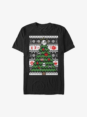 Star Wars Galactic Tree Christmas Pattern T-Shirt