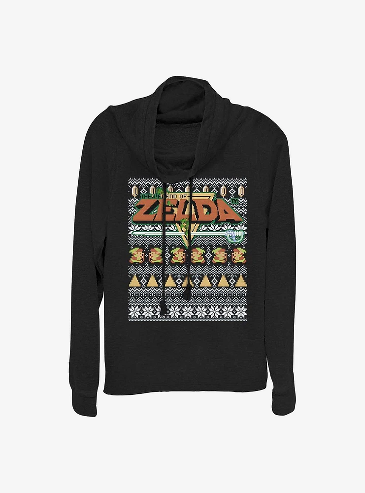 Nintendo Legend Of Zelda Tight Forces Christmas Print Cowl Neck Long-Sleeve Girls Top