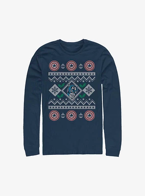 Marvel Captain America Christmas Pattern Sweater Long-Sleeve T-Shirt