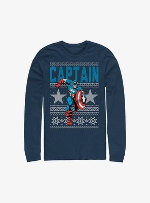 Marvel Captain America Ugly Christmas Sweater Long-Sleeve T-Shirt
