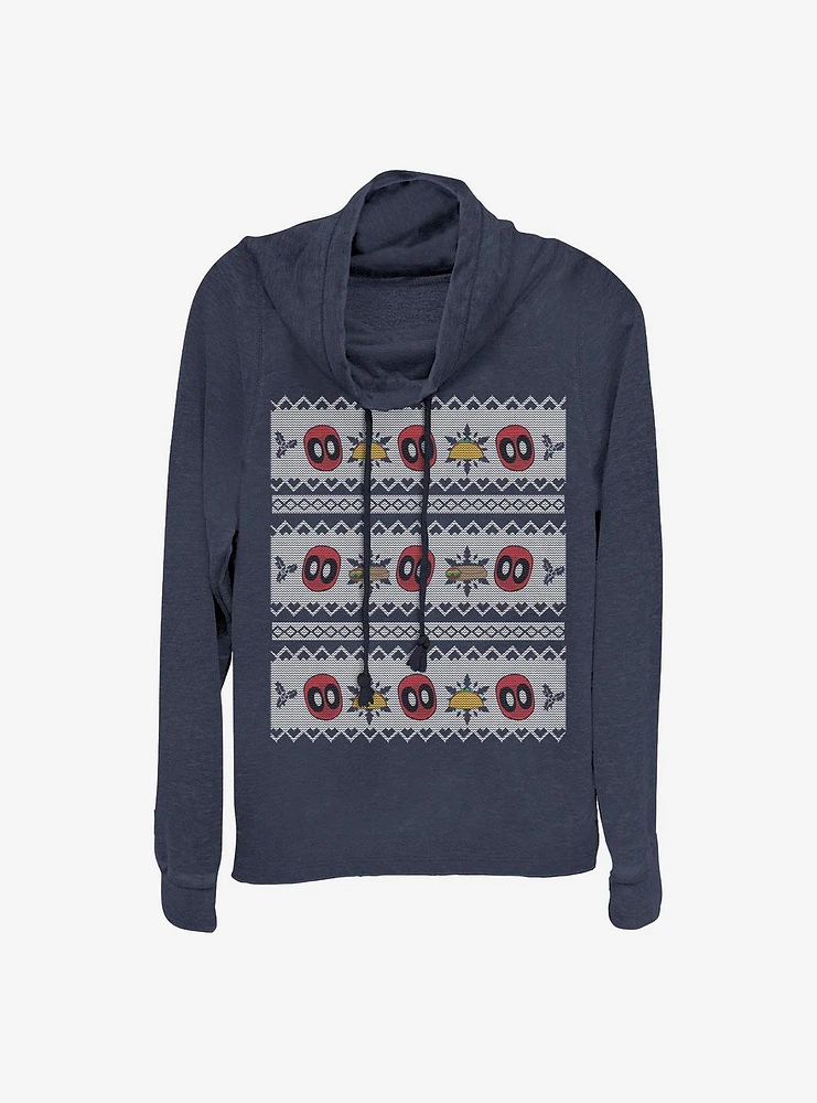 Marvel Deadpool Christmas Sweater Cowl Neck Long-Sleeve Girls Top