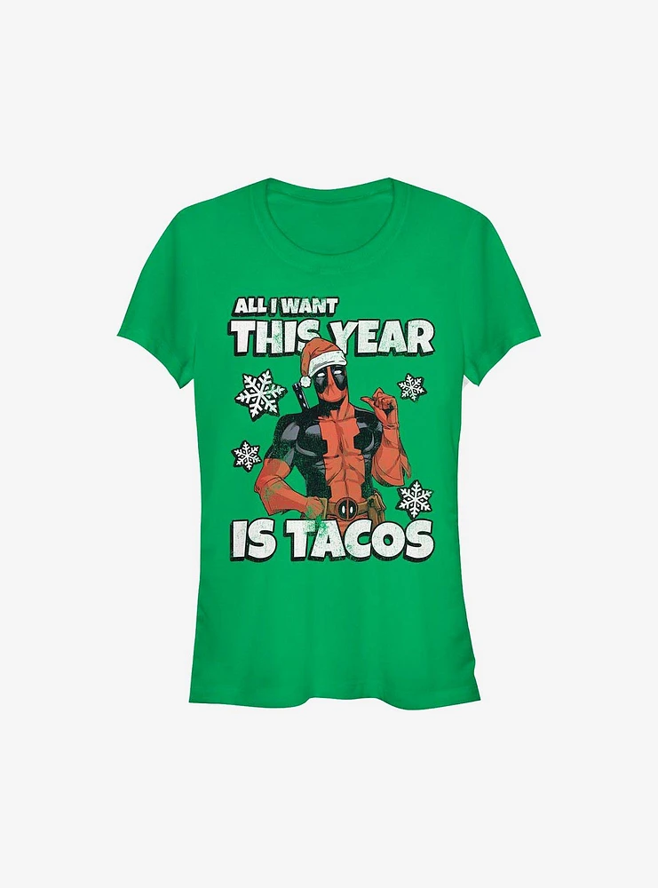 Marvel Deadpool All I Want Is Tacos Holiday Girls T-Shirt