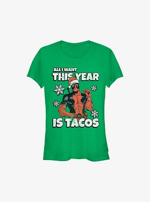 Marvel Deadpool All I Want Is Tacos Holiday Girls T-Shirt